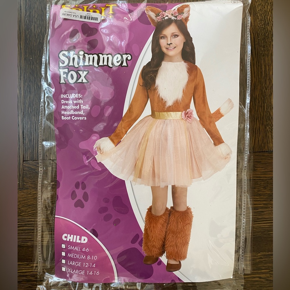 Spirit brand Shimmer Fox Child Costume size small 4-6
